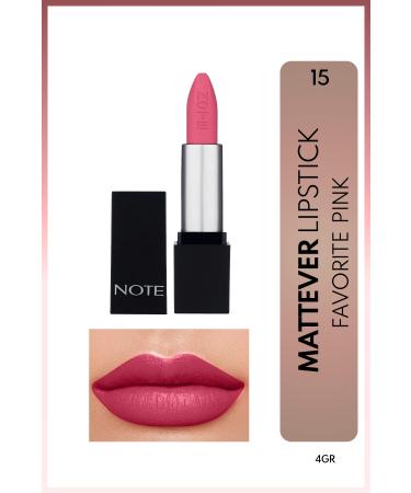 Note Cosmetics Mattever Lipstick Semi-Matte Satin Finish Lipstick 15 Favorite Pink