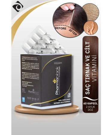 Pharmablack Anti-Hair Loss Biotin & Keratin Vitamin Complex 60 Capsules - 23 Active Ingredients / 2 Month Dosage.