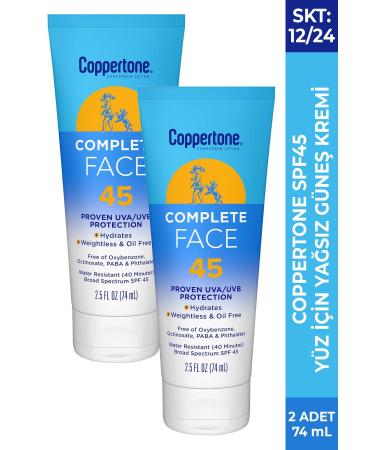 Coppertone Complete Oil-Free Face SPF45 Sunscreen 2x74ML
