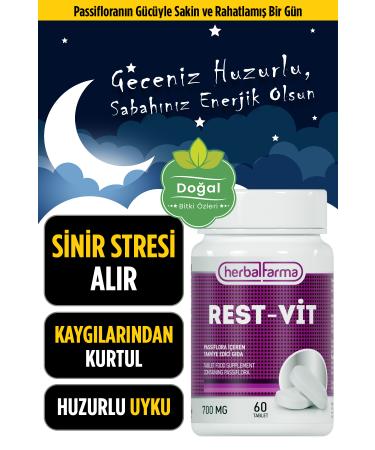 Herbalfarma Stress Reducing and Sleep Quality Improving Natural Supplement - Comfortable Sleep with Passionflower - 60 Tablets