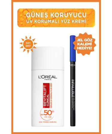 L'Oreal Paris Revitalift Clinical Spf 50+ Daily High UV Protection Face Sunscreen 50ml + Blue Gel Eyeliner