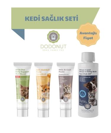 DODONUT Cat Health Kit 4 Pieces Multivitamin Hairball Remover Skin & Fur Health 0 Natural Salmon Oil