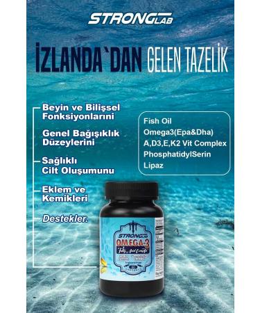 Strong Lab Iceland Premium Omega-3 Fish Oil 1200 Mg(EPA/DHA) D3 k2 Vitamin phosphatidylserine 60 Capsules