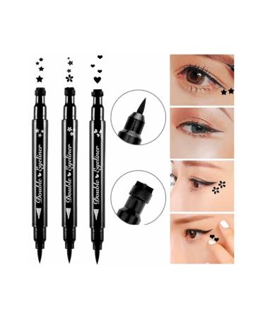 Lesvip's 3 Pieces Double-Sided Star Heart and Flower Stamped Black Felt Pencil Eyeliner Set
