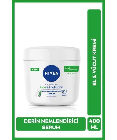 NIVEA Aloe Vera 5 in 1 Hand and Body Cream 400ml 48 Hour Moisturizing Serum Normal and Dry Skin
