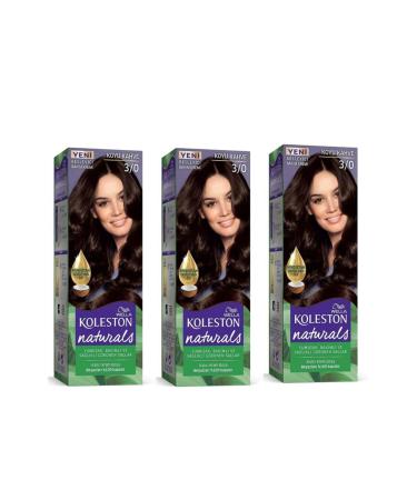 Wella Koleston Hair Dye Naturals 3/0 Dark Brown X 3 Pieces