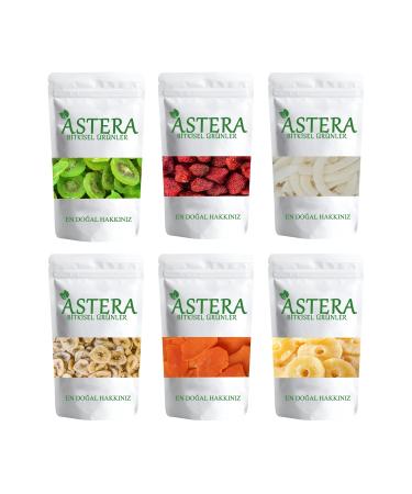 ASTERA 250 gr * 6 Different Dried Fruits (Strawberry Mango Pineapple Banana Kiwi Coconut)