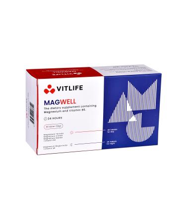 Vitlife Magwell Magnesium and Vitamin B6 Day&Night 60 Tablets