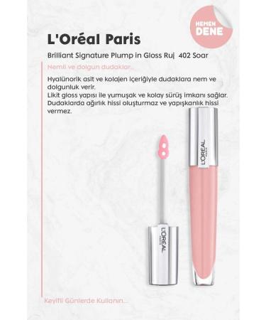 L'Oreal Paris Brilliant Signature Plump in Gloss Lipstick 402 Soar - Buy Online on GoSupps.com