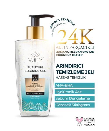 VULLY 24k Gold Particle Purifying Moisturizing Pore Tightening Facial Cleansing Gel 200 Ml