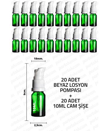 Parlakcam 10ml White Lotion Pump Green Glass Bottle 10cc White Cream Pump Head Green Glass Bottle 20 Pcs