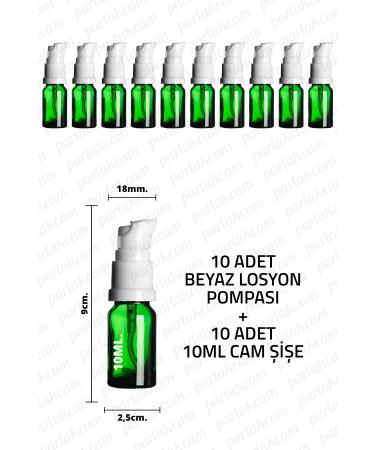 Parlakcam 10ml White Lotion Pump Green Glass Bottle 10cc White Cream Pump Head Green Glass Bottle 10 Pcs