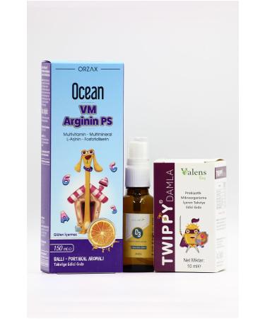 Ocean VM Arginine PS D3 Spray and Twippy Drops - Vitamin Vitamin D and Probiotic Support Package for Children
