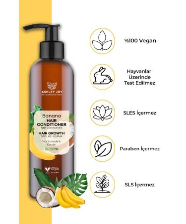 Ashley Joy Banana Hair Conditioner for Slow Growing Hair Containing Vegan Keratin Helping to Grow Fast 250 ml - Buy Online on GoSupps.com