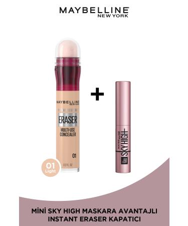 Maybelline New York Instant Anti Age Eraser Concealer 01 Light + Mini Sky High Mascara Makeup Set