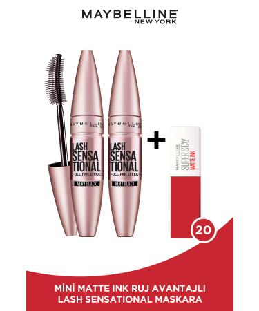 Maybelline New York 2-pack Lash Sensational Black Mascara + Mini Super Stay Matte Ink Liquid Matte Lipstick 20 - Pioneer