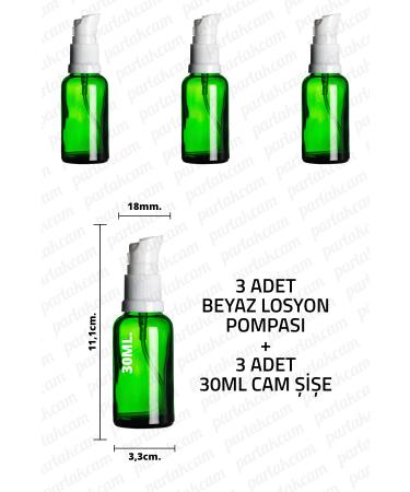 Parlakcam 30ml White Lotion Pump Green Glass Bottle 30cc White Cream Pump Head Green Glass Bottle 3 Pieces