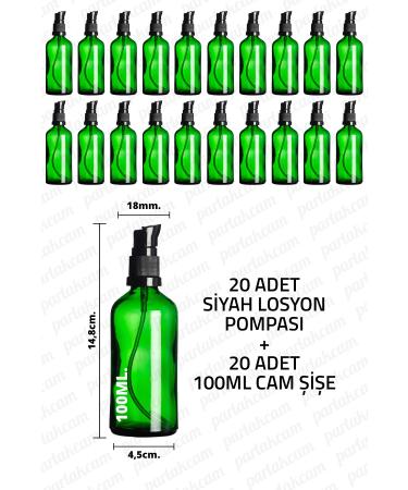 Parlakcam 100ml Black Lotion Pump Green Glass Bottle 100cc Black Cream Pump Head Green Glass Bottle 20 Pcs