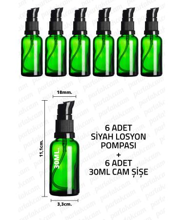 Parlakcam 30ml Black Lotion Pump Green Glass Bottle 30cc Black Cream Pump Head Green Glass Bottle 6 Pieces