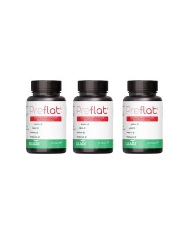 Preflat Capsule 3-Pack - 30 Supplementary Tablets Containing Lipase Protease Amylase and Probiotic