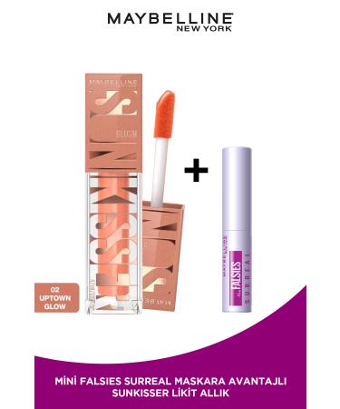 Maybelline New York Sunkisser Liquid Blush - 02 Uptown Glow & Mini Falsies Surreal Mascara 4.7 ML Makeup Set