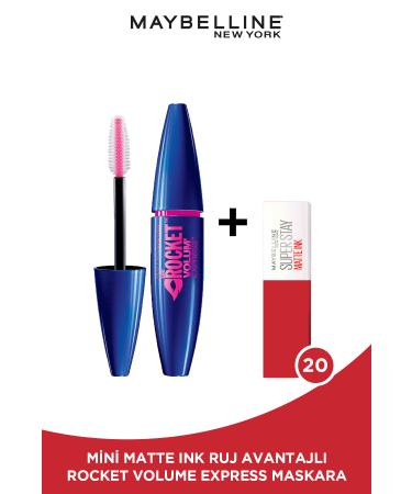 Maybelline New York Volum' Express Rocket Extra Black Mascara & Mini Liquid Matte Lipstick 20 Pioneer