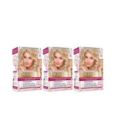 L'Oreal Paris Excellence Hair Dye 10 Light Blonde 3-Piece Set Renewed Packaging