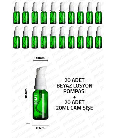 Parlakcam 20ml White Lotion Pump Green Glass Bottle 20cc White Cream Pump Head Green Glass Bottle 20 Pcs