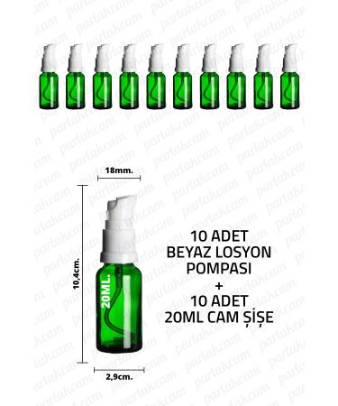 Parlakcam 20ml White Lotion Pump Green Glass Bottle 20cc White Cream Pump Head Green Glass Bottle 10 Pcs