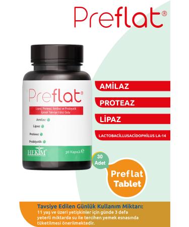 Preflat - Enteric Capsule Supplementary Food Containing Probiotics and 3 Enzymes