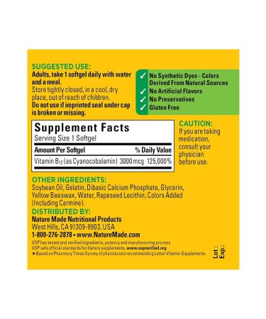Nature Made Vitamin B12 3000 mcg 60 Softgels - Buy Online on GoSupps.com