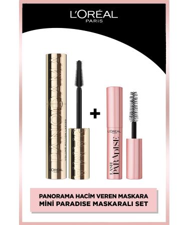 L'Oreal Paris Panorama Volumizing Mascara Black & Mini Paradise Mascara 4.7 ML Makeup Set