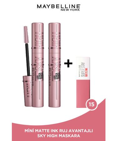 Maybelline New York 2-Pack Lash Sensational Sky High Mascara + Mini Super Stay Matte Ink Liquid Matte Lipstick - 15 Advantageous Set