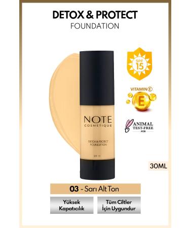 Note Cosmetics Detox & Protect Foundation Spf 15 Intensive Coverage Satin Finish Foundation - 03 Medium Beige