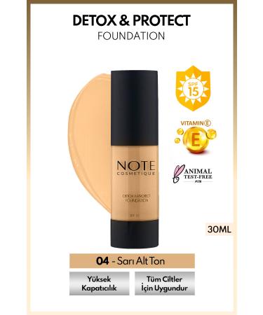 Note Cosmetics Detox & Protect Foundation Spf 15 Intensive Coverage Satin Finish Foundation - 04 Sand