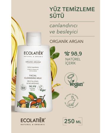 ECOLATIER Face Milk Revitalizing Nourishing Organic Argan Dry Sensitive Skin Cleanser 250 ml Facial Milk