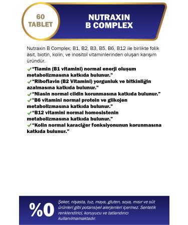 Nutraxin B Complex Vitamin 60 Tablets B1 B2 B3 B5 B6 B12 - Buy Online on GoSupps.com