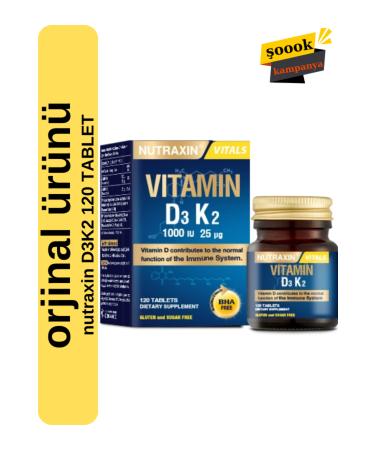 Nutraxin D3K2 120 Tablets - 1000 IU vitamin D3 25 mcg vitamin K2 - Buy Online on GoSupps.com