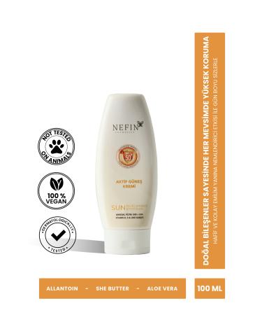 nefin beauty Active Sun Cream Anti-Stain Rich Hyaluronic Acid Provitamin B5 Spf50 Uva Uvb Pa (100ML)