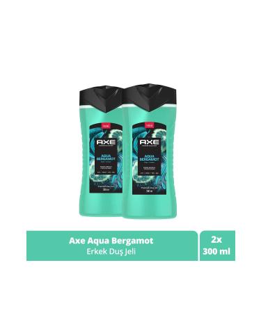 Axe Premium Collection Shower Gel Aqua Bergamot 3 In 1 Body Hair Face 300 ml X2