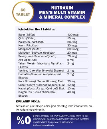 Nutraxin Men's Multi Vitamin and Minerals Complex Food Supplement 60 Tablets - Buy Online on GoSupps.com