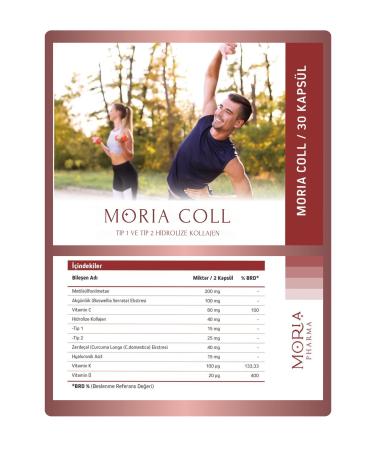 Moria Pharma Moria Coll Vitamin C Vitamin d3k2 Hydrolyzed Collagen Type 1-Type 2 30 Tablets - Buy Online on GoSupps.com