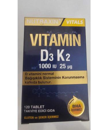 Nutraxin D3K2 120 Tablets - 1000 IU vitamin D3 25 mcg vitamin K2 - Buy Online on GoSupps.com