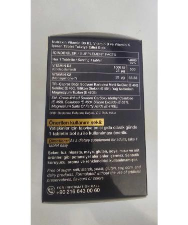 Nutraxin D3K2 120 Tablets - 1000 IU vitamin D3 25 mcg vitamin K2 - Buy Online on GoSupps.com