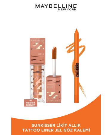 Maybelline New York Sunkisser Shimmer Liquid Blush 09 Midnight Shimmer & Tatoo Liner Gel Orange Flash Orange Eye Pencil