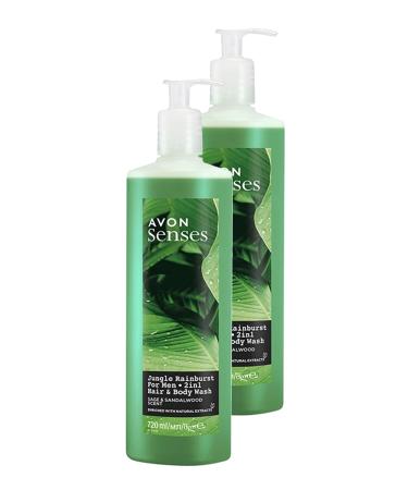 Avon Senses Jungle Rainburst Sage and Sandalwood Scented Men's Hair and Body Shampoo 720 Ml. Double