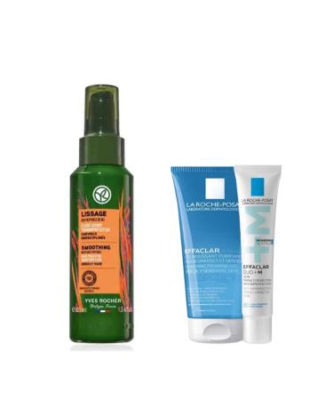 Yves Rocher Heat Protect Prebiotic Serum - Frizzy Hair + LaRochePosay Anti-Acne Travel Size Kit