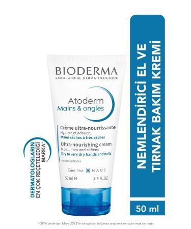 Bioderma Atoderm Hand & Nail Cream Hand Cream Dry Skin Repair Moisturizing Strengthening Effect Shea Butter 50 ml