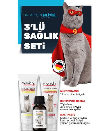 Munich Vet 3-Piece Cat Set Fur Health Drops (100ML) Malt Paste (100GR) Multi Vitamin Paste (100GR)