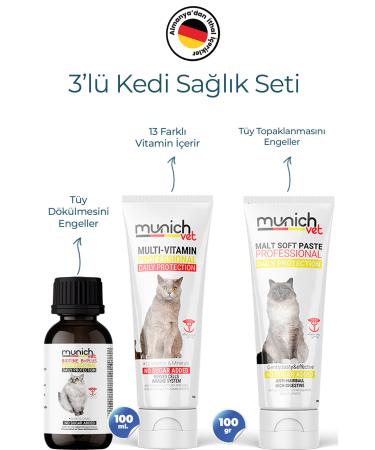 Munich Vet 3-Piece Cat Set Fur Health Drops (100ML) Malt Paste (100GR) Multi Vitamin Paste (100GR) - Buy Online on GoSupps.com